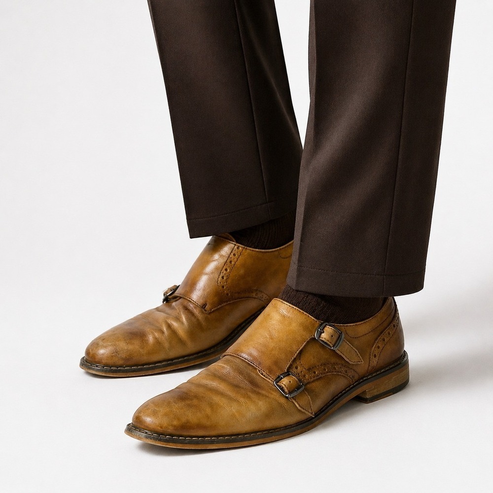 Bar III Jesse Double Monk Strap Shoes‎ Men's Size 10 Tan Man-Made Balance